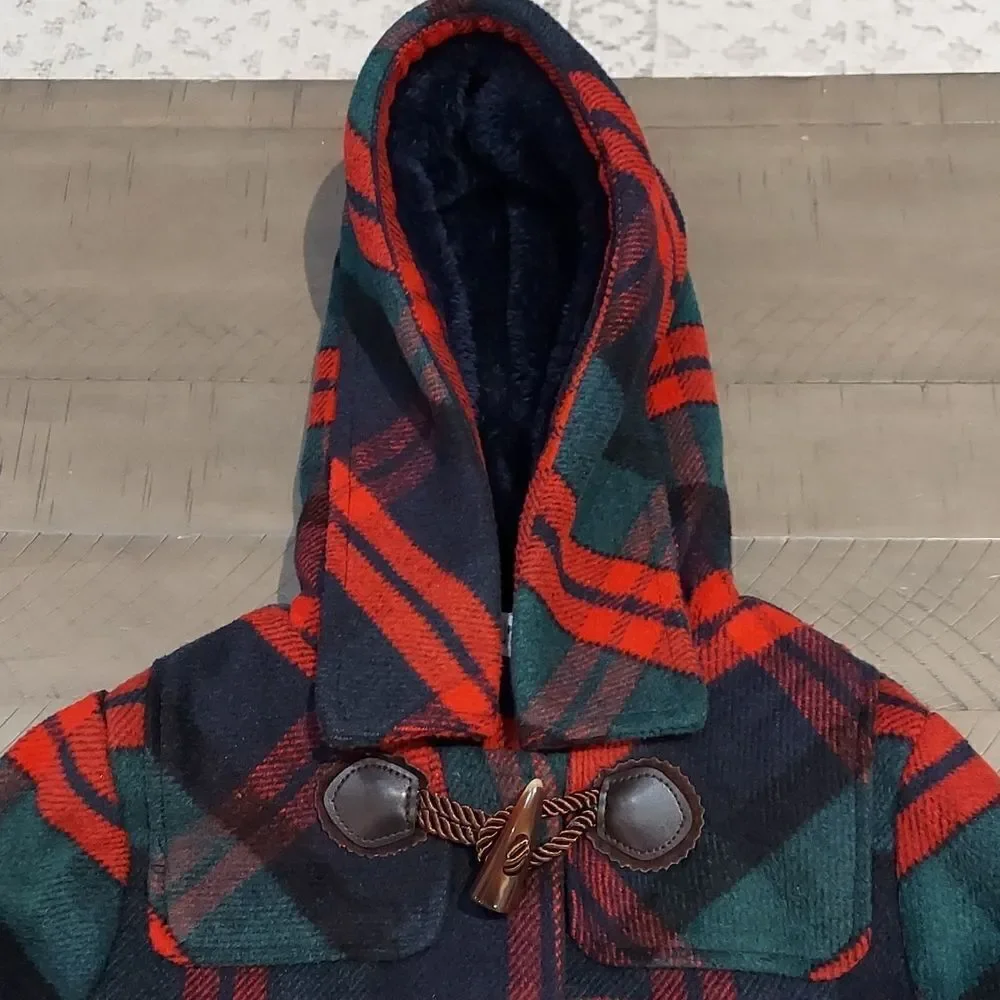 Sogni Kids Red Tartan Plaid Toggle Parka Sz 130/64